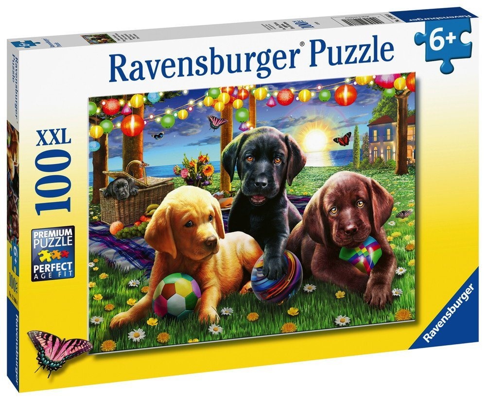 Ravensburger Puzzle 100 Teile Ravensburger Kinder Puzzle XXL Hunde Picknick 12886, 100 Puzzleteile