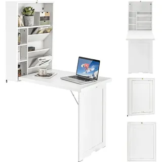 COSTWAY Wandklapptisch mit Stauraum, klappbarer Wandtisch, platzsparender Wand Klapptisch, Schreibtisch Esstisch für Esszimmer Wohnzimmer Küche (... - Weiß