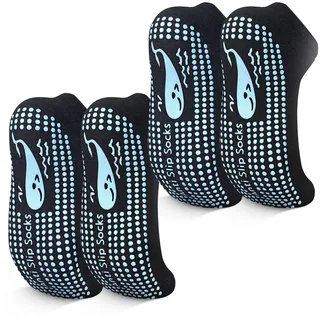 TENQUAN Yoga Socken, 2 Paar Stoppersocken für Damen und Herren, Rutschfeste Griffsocken für Yoga, Pilates, Krankenhaus, Barre oder Heimsport und Bewegung (2 Paar Schwarz, Unisex 35-38) - 35-38