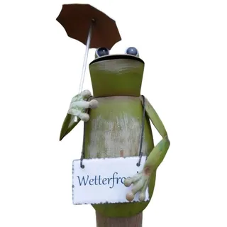 Deko-Impression Dekofigur Zaunfigur Zaunhocker Frosch mit Schirm Schild Wetterfrosch Gartendeko (1 St)