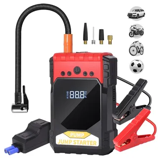 blayram Booster Batterie Voiture Avec Compresseur,2000A Booster Batterie Moto/Auto (Jusqu’à 8,5L GAZ ou 7,0 L Diesel) 12V Demarreur Batterie Voiture Avec Gonfleur 150 PSI,Grand Écran LED,Lamp LED