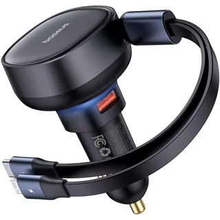 Baseus Car Charger Enjoyment USB with USB-C cable and Lightning 60W (black)
