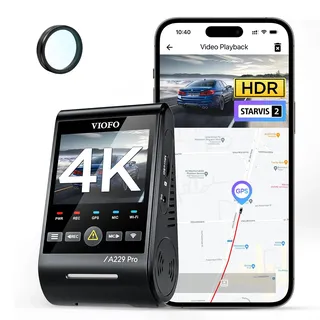 VIOFO A229 Pro 1CH 4K STARVIS 2, HDR Vorne Dashcam Auto, Sprachsteurung & 5GHz Wi-Fi WLAN Autokamera, Ultrapräzises GPS mit CPL Filter, Super Nachtsicht 2.0, Sprachausgabe, bis 512 GB Max