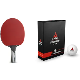 JOOLA 54206 Tischtennisschläger Carbon X Pro ITTF genehmigter Profi 7 Sterne, 2 MM, Schwarz/Grau & Tischtennisbälle Tournament 3-Stern Selektierte 40+mm Durchmesser Premium Weiss, 12 Stück