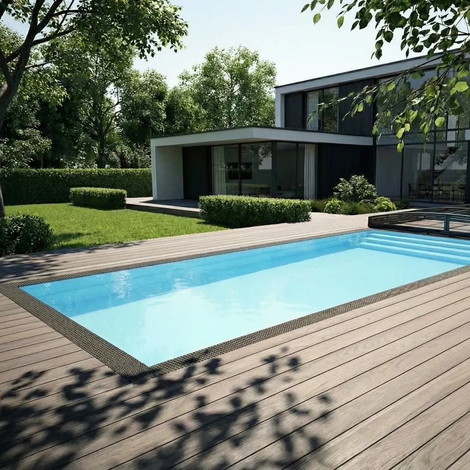 Salzwasserpool 3,0x6,0m mit Überlauf | Überlauf-Schwimmbecken: Fertig montiert, verrohrt und verkabelt | Pool Komplettset mit 15 Jahren Garantie