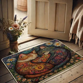 Fußmatte mit Blumenmuster, bunte Katzen, Haustürmatte für Außen- und Inneneingang, Gummi, wasserdicht, rutschfest, staubabsorbierend, leicht zu reinigen, 73,2 x 43,2 cm