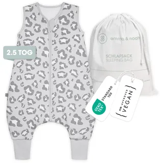 emma & noah Premium Baby Schlafsack mit Füßen Ganzjahr, Bequem & Atmungsaktiv, 100% Bio-Baumwolle, Oeko-TEX Zertifiziert, Flauschig, Bewegungsfreiheit, 2.5 TOG (Leo Grau, 70 cm)