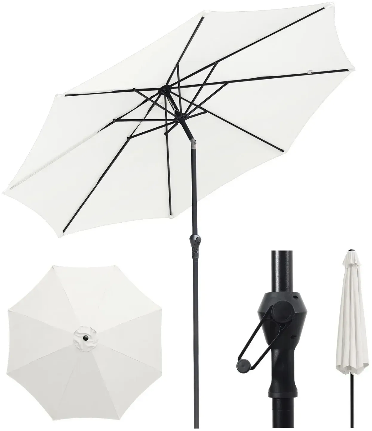 Sekey Sonnenschirm 300 cm Alu Gartenschirm Rund Marktschirm Knickbar mit Kurbel
