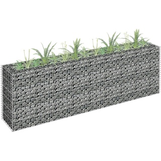 Homgoday Gabione Hochbett aus verzinktem Stahl 180 x 30 x 60 cm, Möbel, Blumenkasten für den Außenbereich, Gabione Blumenkübel Gabione Stein Korb Zaun Garten Gabione Gabione