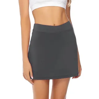 iClosam Tennisröcke Damen Hohe Taille Sportrock Golfrock mit Hose Laufröcke mit Taschen Sommerrock mit Innenshorts und Seitlichem Schlitz für Sport Golf Tennis Grau - S