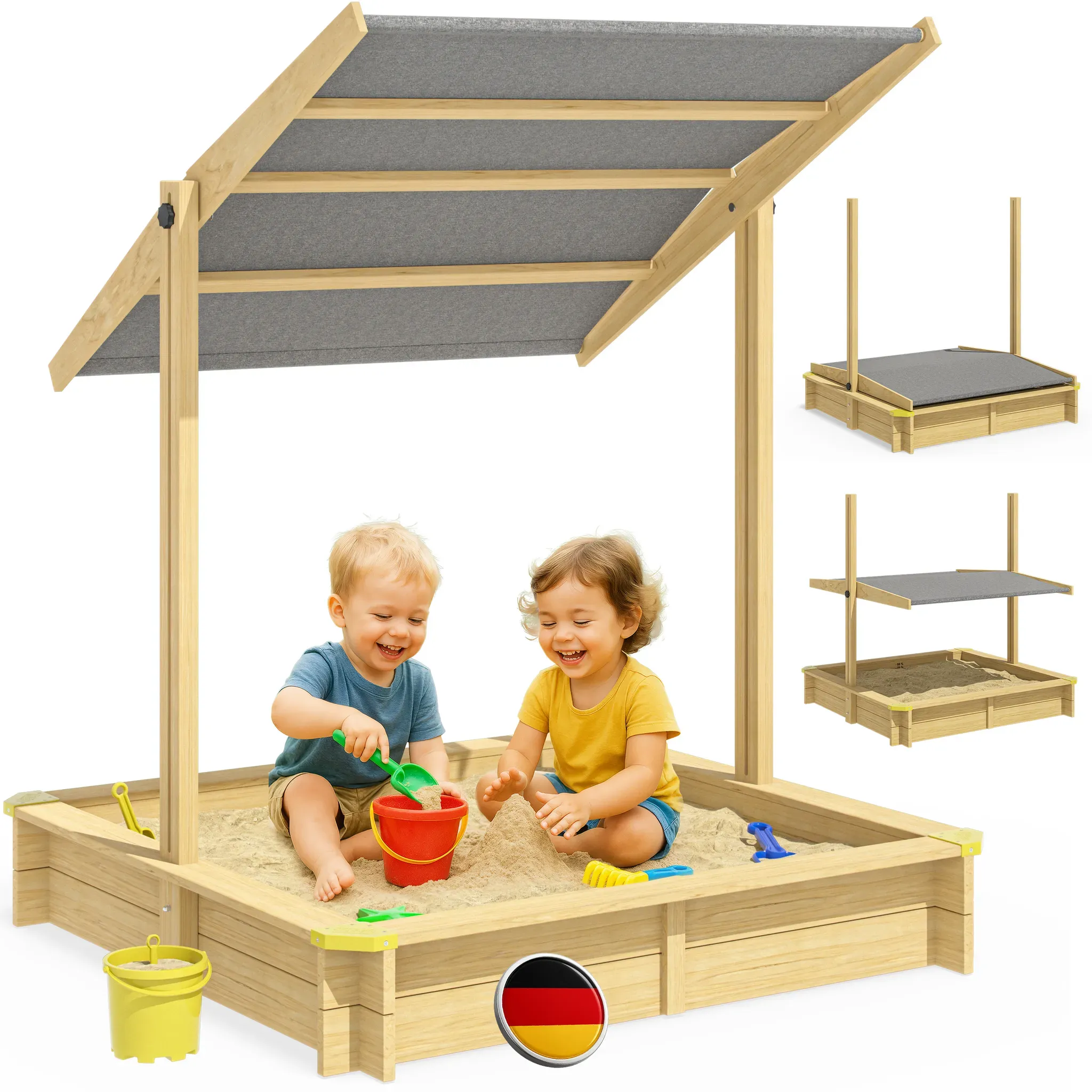 Sandkasten Hellbraun 120x120x120cm neigbares Sonnendach