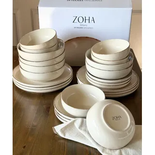 zoha Geschirr-Set Milano 24 - teiliges Geschirrset in Beige (24 -tlg.) 6 Personen Steingut, Spülmaschinen, Mikrowellen geeignet