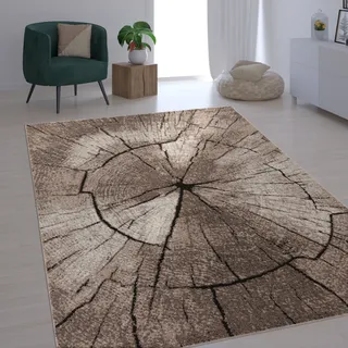 Paco Home Teppich »Rodos 605«, rechteckig, 18 mm Höhe, Kurzflor, Motiv Baumstumpf, Holz, ideal im Wohnzimmer & Schlafzimmer beige