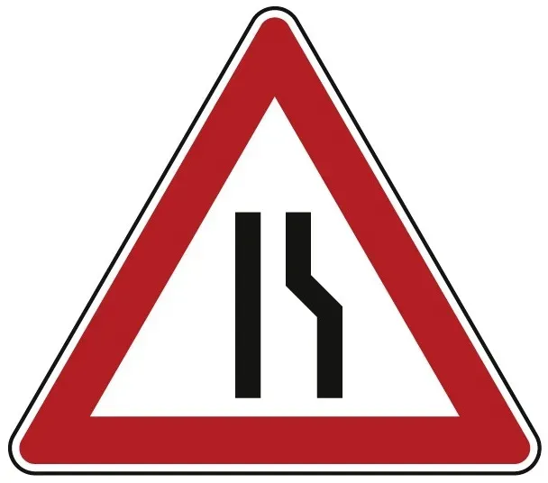 Verkehrszeichen Einseitig verengte Fahrbahn, rechts