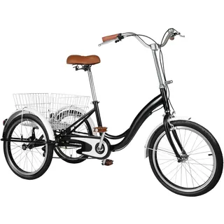 20 Zoll Dreirad für Erwachsene Höhenverstellbar, 3 Rad Fahrrad mit Einkaufskorb, Seniorenfahrrad für Erholung Einkaufen Picknicks Reisen