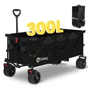 Sekey Bollerwagen Faltbar 200KG Belastbar, Faltbarer Bollerwagen 17x10 cm Extra Breite Reifen Alle Gelände, Patentiert Klappbar aus Vier Richtungen, XXXL-Super 4013, Schwarz
