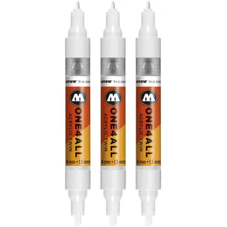 Molotow One4All Acrylic Twin Marker (Strichstärke 1,5 und 4 mm, hochdeckend und permanent) 3 Stück Farbe 160 signal weiß