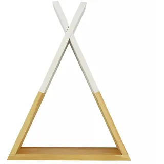 Puckdaddy Wandregal Hugo im Tipi-Design, Natur & Weiß, Dekoratives Regal für Baby- und Kinderzimmer, 34,5x9,5x55 cm