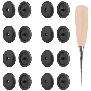 LEEQBRC LEEQ 15 Sets schwarze Sicherheitsgurt-Stopperknöpfe, rutschfeste Schnalle, kein Schweißen erforderlich, mit Holzgriff-Ahle zum Be- und Entladen