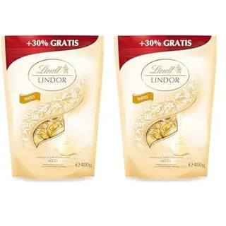 Lindt Schokolade LINDOR Kugeln weiß | 400 g | Ca. 30 Schokoladen Kugeln weiße Schokolade mit zartschmelzender Füllung | Pralinengeschenk | Schokoladengeschenk (Packung mit 2)
