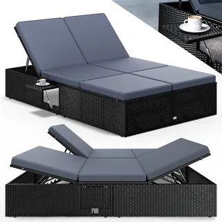 CASARIA Polyrattan Gartenliege Schwarz/Anthrazit 200x115x33cm