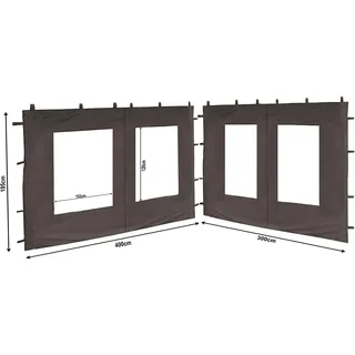 Quick Star 2 Seitenteile aus PE mit Fenster 300x195cm / 400x195cm für Pavillon 3x4m Seitenwand Anthrazit RAL 7012