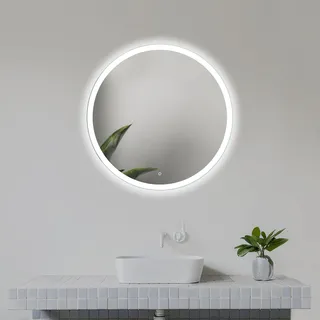 home glow 50cm Runder Badezimmerspiegel mit LED Beleuchtung, Runder LED Badspiegel mit Touch Schalter, Spiegel mit naturweißer LED Frontleuchte.