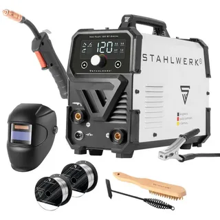 STAHLWERK Fülldrahtschweißgerät Schweißgerät Mini FLUX 120 ST Digital mit 120 A Vollausstattung, 20 - 120 A, Packung, 1-tlg., Vollausstattung, mit synergischem Drahtvorschub weiß