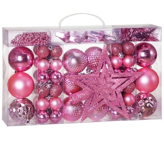 DEUBA Weihnachtskugeln Christbaumschmuck - 66er Set Rosa