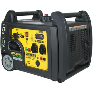 Champion Power Equipment mobiles Stromaggregat Benzin + Gas (3100 Watt, tragbarer Inverter Generator, extrem leise, mit integriertem Griff und Radsatz, ideal für Outdoor + Camping) 73001i-DF-EU, Gelb
