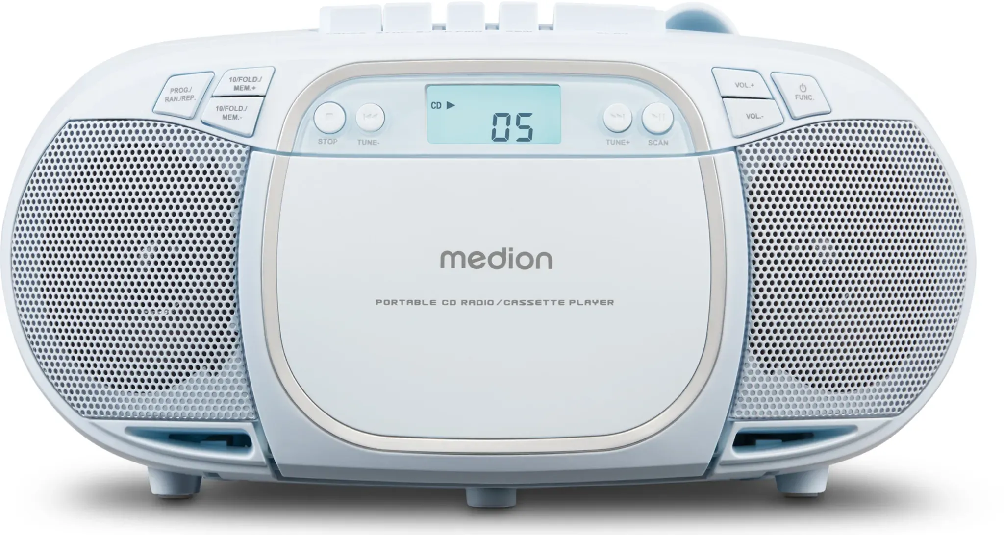 MEDION LIFE® E66476 CD-/MP3-/Kassettenspieler blau, LCD-Display mit Hintergrundbeleuchtung, PLL-UKW Stereo, Musikwiedergabe vom USB-Stick, 2 x 2 W RMS
