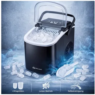 WELLENT Eiswürfelmaschine Tragbarer Eiswürfelbereiter,9 Eiswürfel in 6 Minuten,12 kg/24 H, 2 Eiswürfelgrößen, Selbstreinigung – Ideal für Zuhause, Küche & Büro schwarz