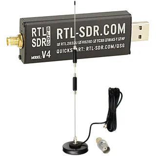 Impulsfoto RTL-SDR Blog V4 + Moonraker GSCAN II Scanner Antenne Bundle 25-2000 MHz, 60 cm, Magnetfuß – Komplettlösung für HF-, VHF- & UHF-Empfang