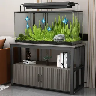 FORRTY Aquarium Mit Unterschrank, Fish Tank Rack Aquarienständer 2-stöckig, 40–120 Cm Lang, Platzsparend, Hohe Tragkraft, Mit Türen Und Ablagen, Ideal Für Wohnzimmer Und Restaurants(Black+gray,80X40X7