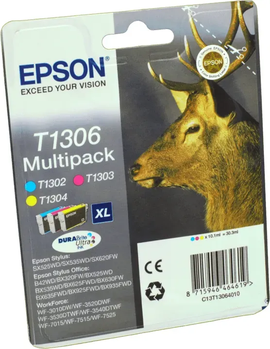 3 Epson Tinten C13T130640 Multipack CMY T1306