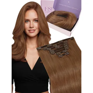 Fshine Clip in Extensions Echthaar Kupfer 55 cm Clip in Haarverlängerungen 7 Stücke 120 g Echthaar Extensions Clip Echte Haare mit Clips Farbe 330