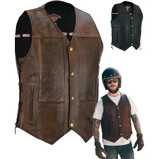 Texpeed motorrad leder weste herren - Chopper biker rocker lederweste - Reißverschlusstaschen mit geschnürt rindleder top-grain echtleder - Braun - (8XL)