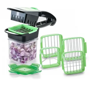 Genius Gemüseschneider Genius Nicer Dicer Quick 7 teilig Set Brombeere, 5 in 1 Multischneider, austauschbaren Messereinsätzen grün
