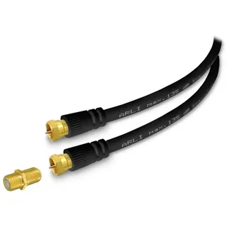 ARLI schwarz TV-Kabel, F-Stecker, F-Verbinder (100 cm), 1m Verlängerungskabel Anschlusskabel TV Satkabel vergoldet 135dB Sat schwarz