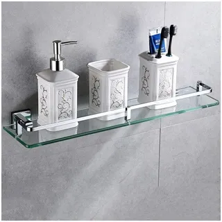 WDSOPK Glasregale Badezimmer-Aufbewahrungsregal, 8 Mm Gehärtetes Glasregal, Rechteckig, Zur Wandmontage, Duschkorb-Organizer Mit Reling(51Cm)