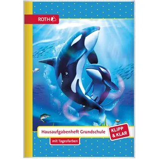 ROTH Klipp&Klar Grundschul-Aufgabenheft mit Tagesfarben, A5, 1 Woche 2 Seiten, Orcas