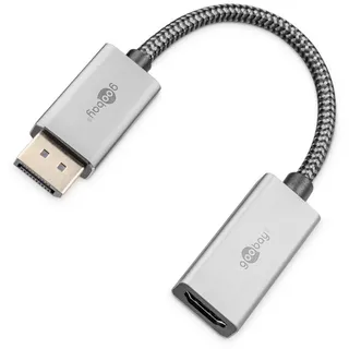 goobay DisplayPort 1.2 Adapterkabel, DP Stecker auf HDMI Buchse, 4K 60Hz, vergoldet, 10cm, silber