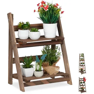 Relaxdays Blumentreppe, 2-stufig, Blumenleiter Holz, klappbar, Leiterregal Pflanzen, HBT: 51,5 x 41 x 24 cm, dunkelbraun
