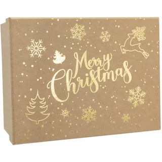 IDENA Geschenkbox Weihnachten Merry Christmas Kraftpapier Braun 20x15x9cm Geschenkverpackung