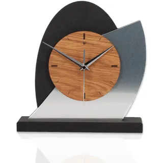 Kreative Feder Designer-Standuhr „Silver Dome“ aus Holz - Tischuhr in modernem Metallic-Look schwarz, braun, Silber; Größe ca. 25,5x25,5cm (leises Funkuhrwerk)