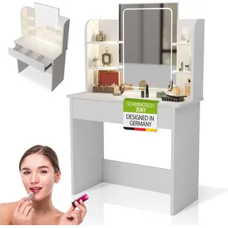 Juskys Schminktisch Zoey mit Touch-LED-Spiegel & Stauraum, moderne Design mit Schublade & Weiß