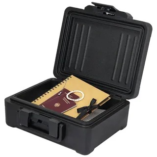 HMF Feuerfeste Dokumentenbox DIN A4, wasserdichte Geldkassette abschließbar, 36,5 x 32 x 15,5 cm, Schwarz