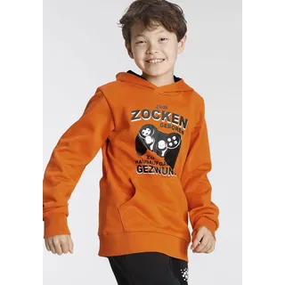 Kidsworld Kapuzensweatshirt "FÜR ZOCKER", Jungen, Gr. 164/170, orange, angeraute Sweatware, Obermaterial: 100% Baumwolle. Kapuzenfutter: 100% Baumwolle, bedruckt, modisch, Basic, Langarm Rippbündchen, Sweatshirts, Langarm, mit Rippbündchen, bedruckt