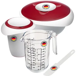 Westmark Back-Set, 4tlg., Rührschüssel, Quirltopf, Messkanne + Schaber/Kuchenlöser, Kunststoff, Gerda, Weiß/Rot/Transparent, 315522E7