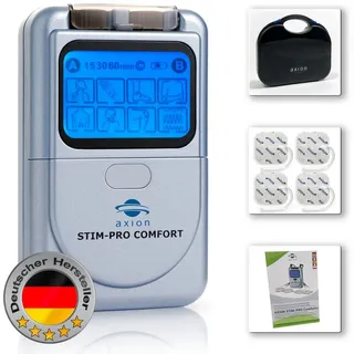 Axion TENS Gerät STIM-PRO Comfort zur Schmerztherapie - 4 STK 5x5 cm Elektroden Pads | Reizstromgerät für Schmerztherapie z.B. bei Arthrose, Arthritis, Nacken, Rücken, Gelenke | Zert. Med. Produkt